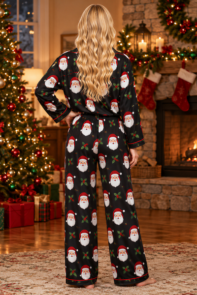 Women's Christmas Print Open Cardigan Pajama Loungewear Set