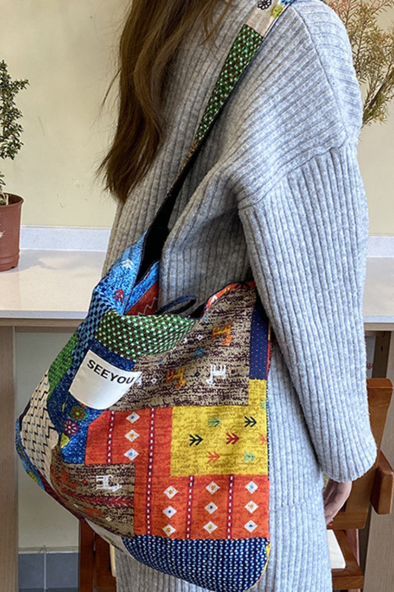 Women Fall Ethnic Patchwork Large Capacity Shoulder Bag