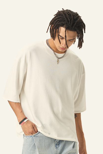 Men's Streetwear Solid Color Raw-Edge Short Sleeve T-Shirt