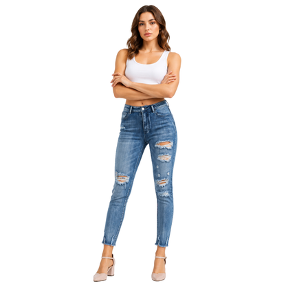 Women's High Waist Distressed Ripped Skinny Jeans