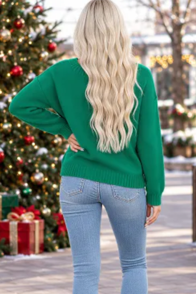 Women's Christmas Letter Jacquard Loose Long Sleeve Sweater
