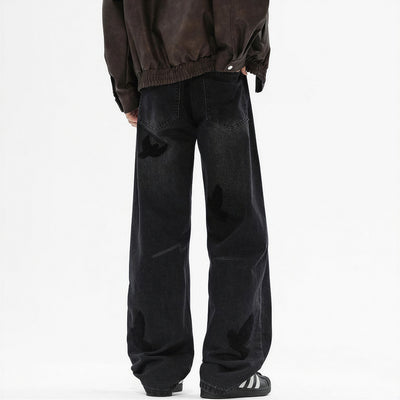 Men's Spring Dove Embroidered Baggy Wide Leg Denim Jeans