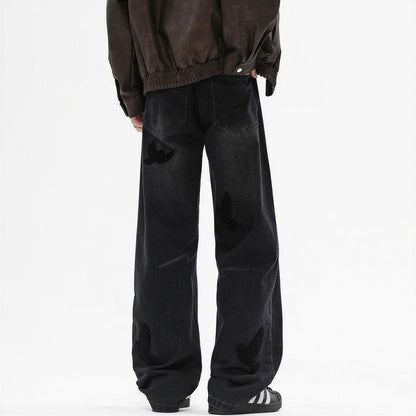 Men's Spring Dove Embroidered Baggy Wide Leg Denim Jeans