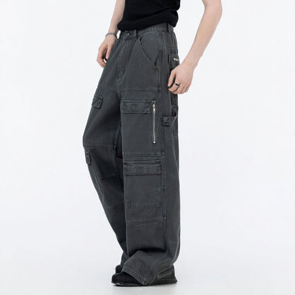 Men's Spring Multi-Pocket Cargo Wide-Leg Pants