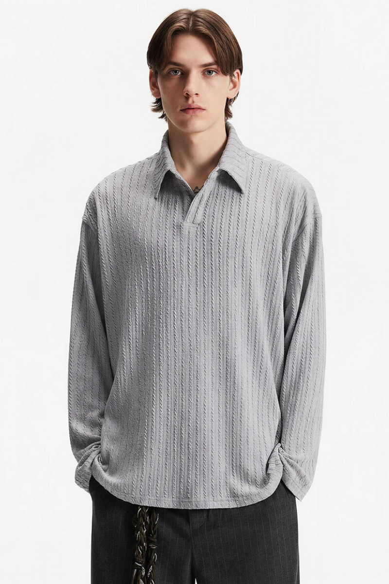 Unisex Spring Old Money Textured Stripe Knit Polo