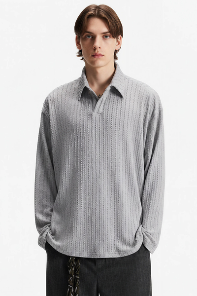 Unisex Spring Old Money Textured Stripe Knit Polo