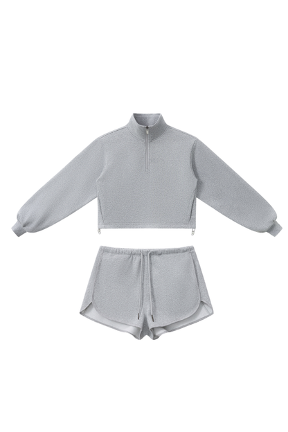 Women's Fall Winter Half-Zip Cropped Athletic 2-Piece Set