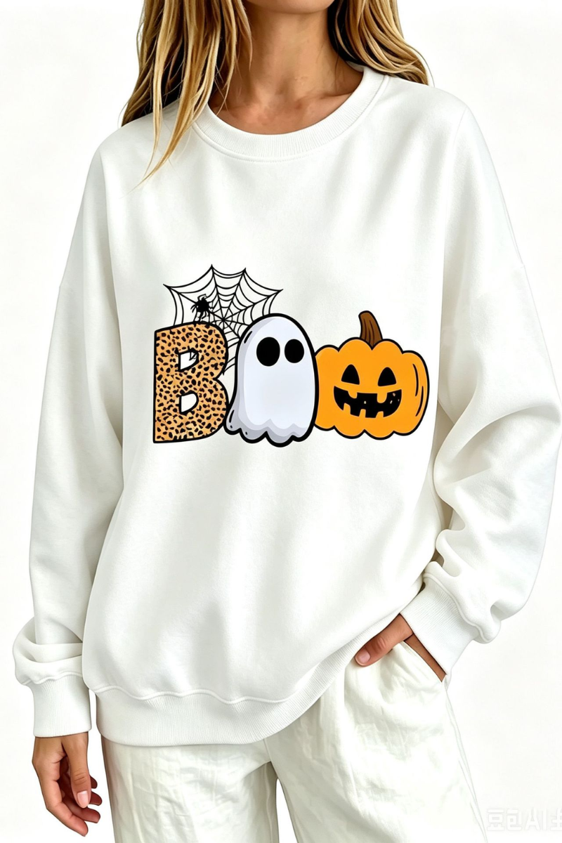Women Fall Clothing Halloween BOO Ghost Graphic Sweatshirt