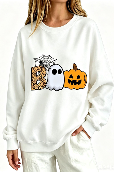 Women Fall Clothing Halloween BOO Ghost Graphic Sweatshirt