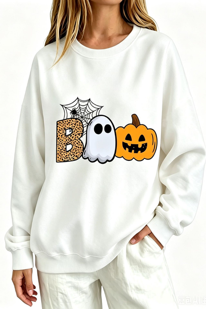 Women Fall Clothing Halloween BOO Ghost Graphic Sweatshirt