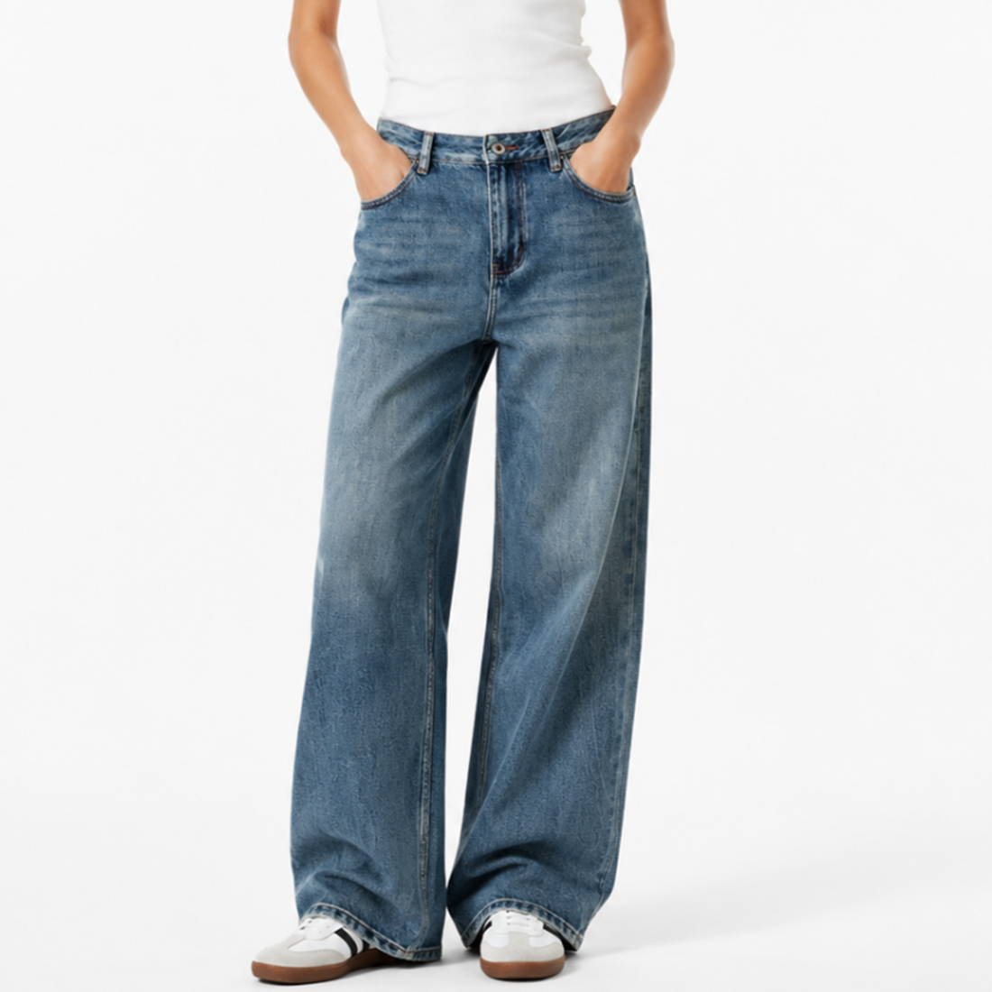 Women's 100% Cotton High Waist Wash Straight Leg Jeans