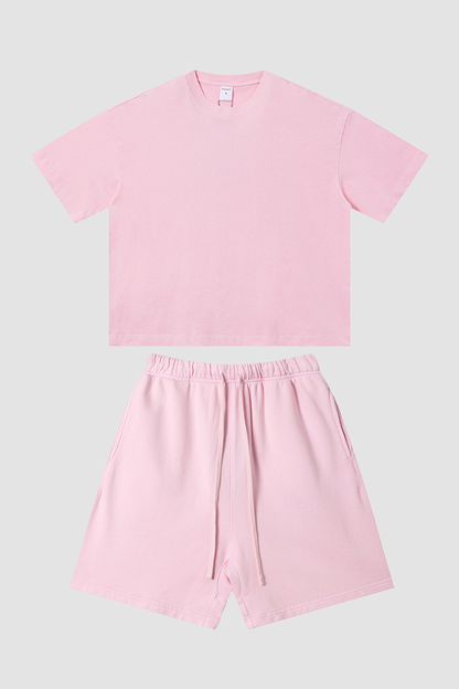 Men's Summer Washed Boxy Cotton Tee & Shorts Set