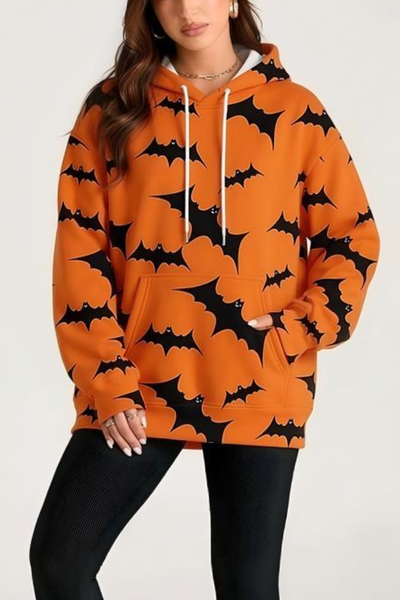 Women Fall Clothing Halloween Cat Ghost Pullover Hoodie