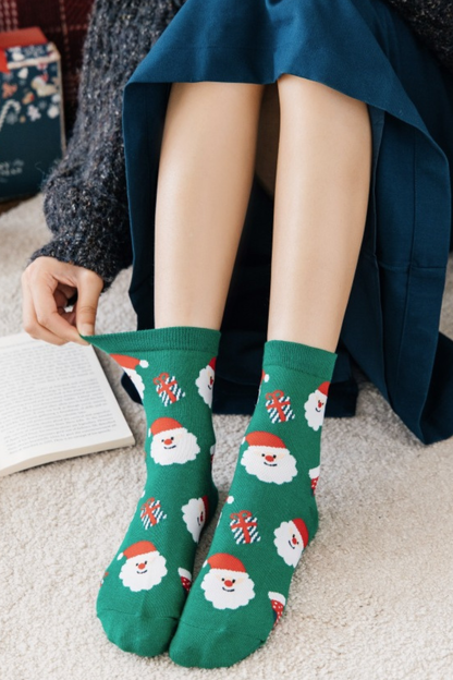 Women's Christmas Cotton Crew Socks Santa Elk Snowman Socks