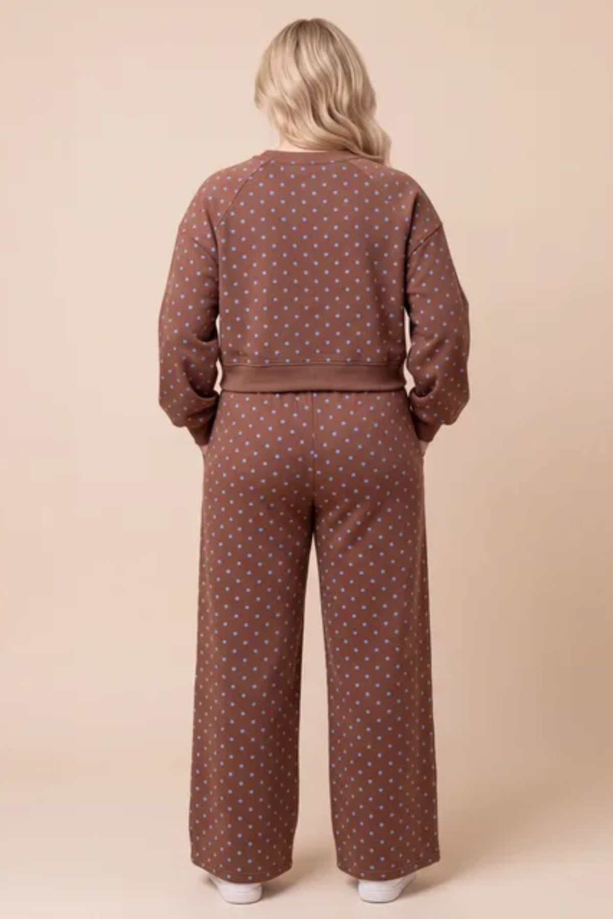 Women Spring Plus Size Polka Dot Wide Leg Lounge Set