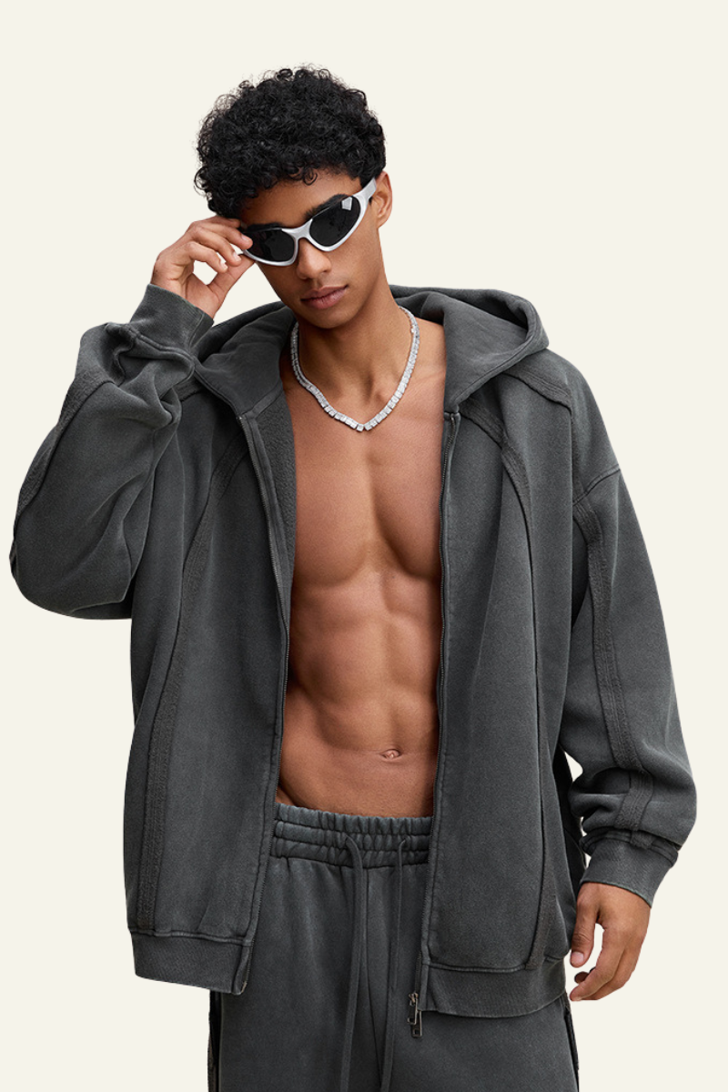 Men's Streetwear Retro Fleece-lined Zipper Hooded Jacket