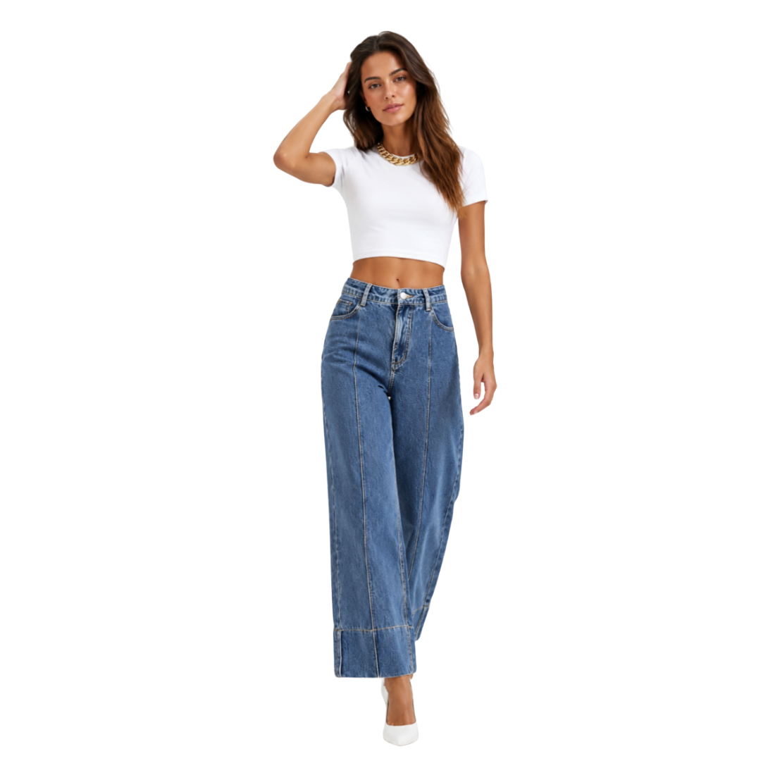 Women's High Waist Wide Leg Straight Stretch Jeans