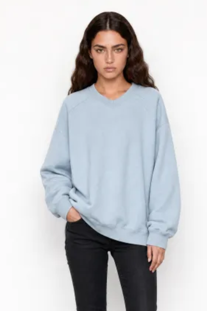 Women Fall Cotton Blend Raglan Oversized V Neck Sweatshirt