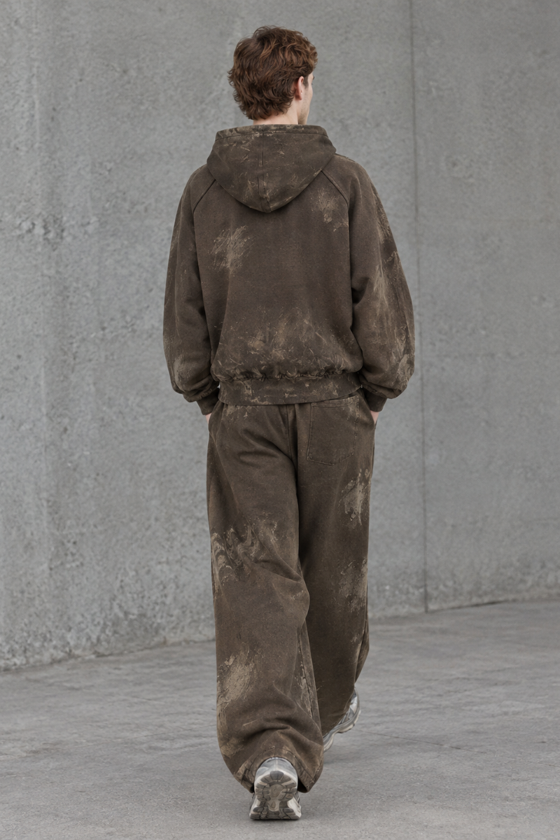 Men Fall Clothing Vintage Hoodie Wide Leg Sweatpants Set