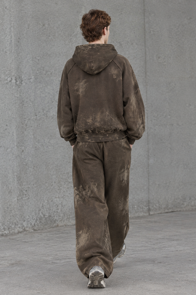 Men Fall Clothing Vintage Hoodie Wide Leg Sweatpants Set
