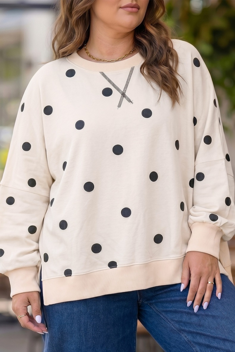 Women Spring Plus Size Polka Dot Crew Neck Sweatshirt