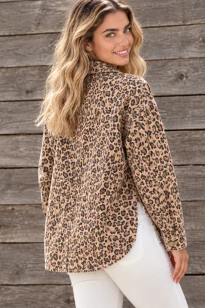 Women Fall Clothing Oversized Leopard Print Shirt Jacket