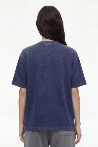Women's Streetwear Washed Henley Collar Distressed T-shirt