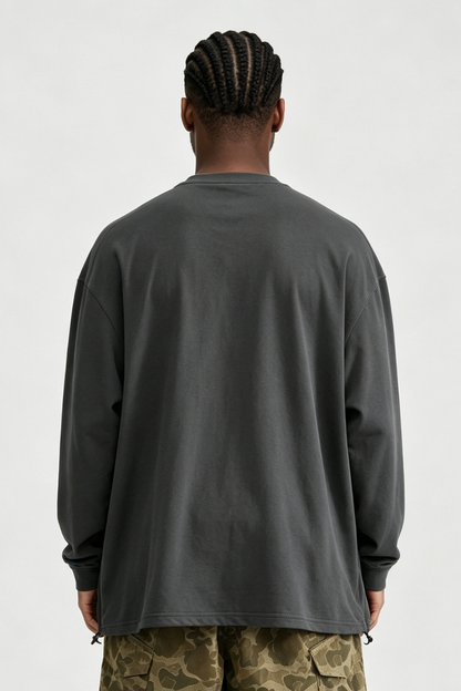 Men's Spring Drawstring-Hem Relaxed Long-Sleeve T-Shirt
