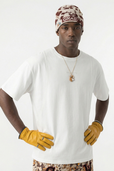 Men's Cotton-Linen Drop-Shoulder Tee w/FwdSideSeam & Sld Ltr