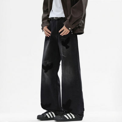 Men's Spring Dove Embroidered Baggy Wide Leg Denim Jeans