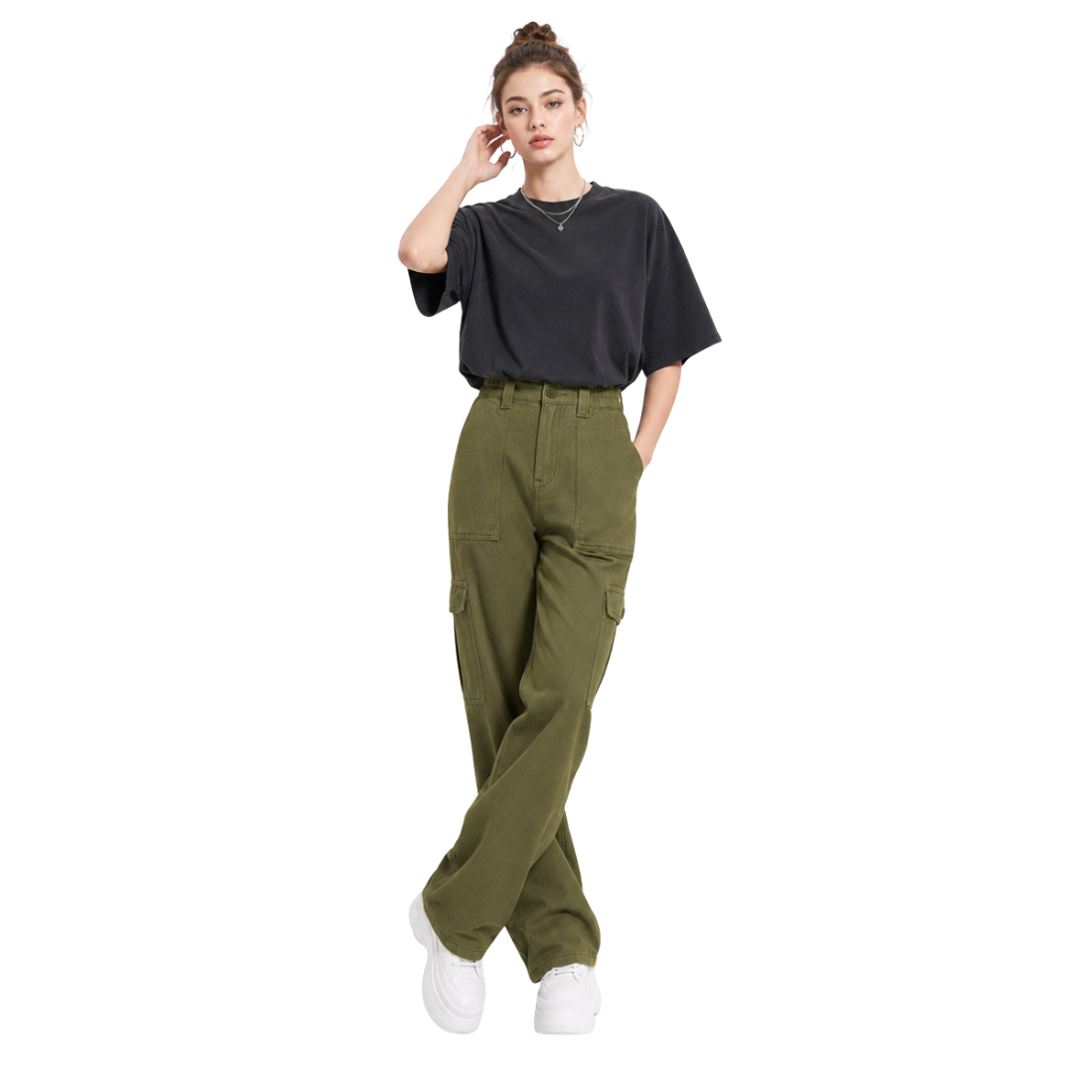 Women's High Waist Multi-Pocket Wide Leg Cargo Jeans