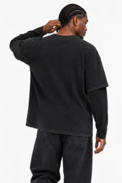 Men Fall Clothing Vintage Washed Layered Long Sleeve Tee