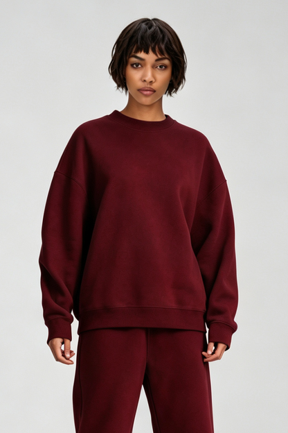 Women's Fall Winter Fleece-Lined Loose Crewneck Sweatshirt