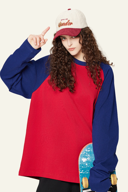 Women's Streetwear Cotton Color Block Long Sleeve T-shirt