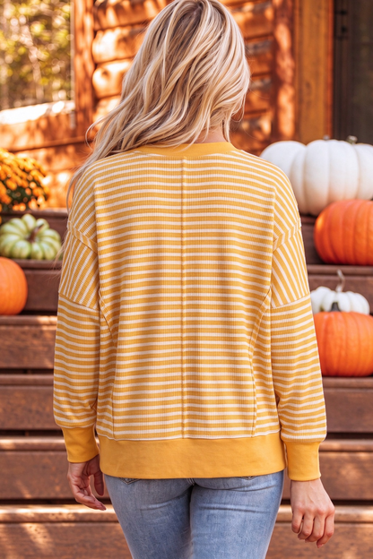 Women's Fall Halloween Striped Graphic Crew Sweatshirt