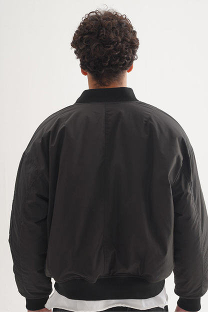 Men's Cropped Minimalist Solid-Color Bomber Jacket