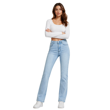 Women's Light Blue Wash Stretch Slim Straight Leg Jeans