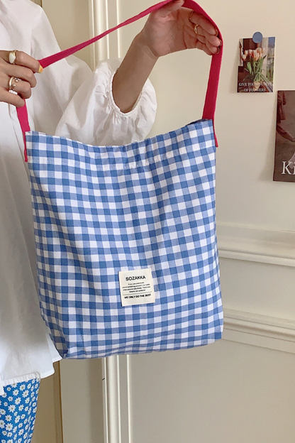 Women Fall Plaid Cotton Large Capacity Shoulder Tote Bag