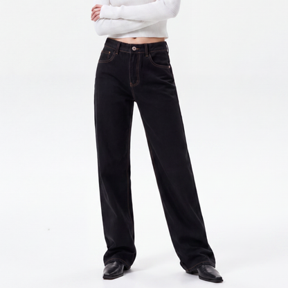 Women's High Waist Black Wash Straight Leg Jeans