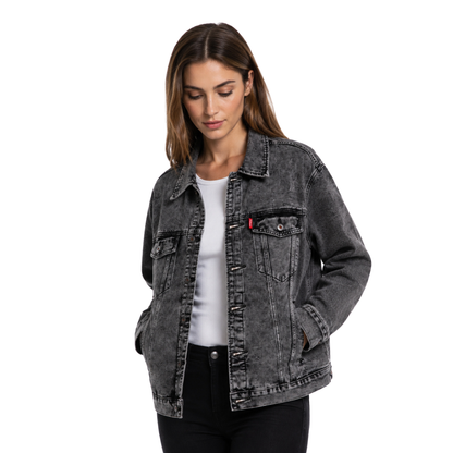 Women's Vintage Grey Acid Wash Denim Jacket