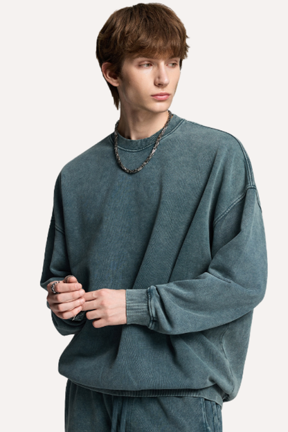 Unisex Winter 420g Retro Snow Washed Loose Sweatshirt