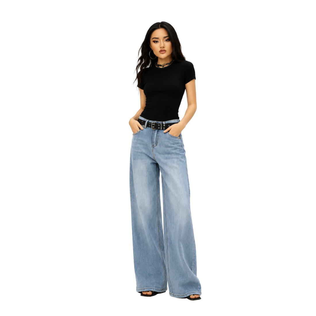 Women's high-waisted loose wide-leg jeans