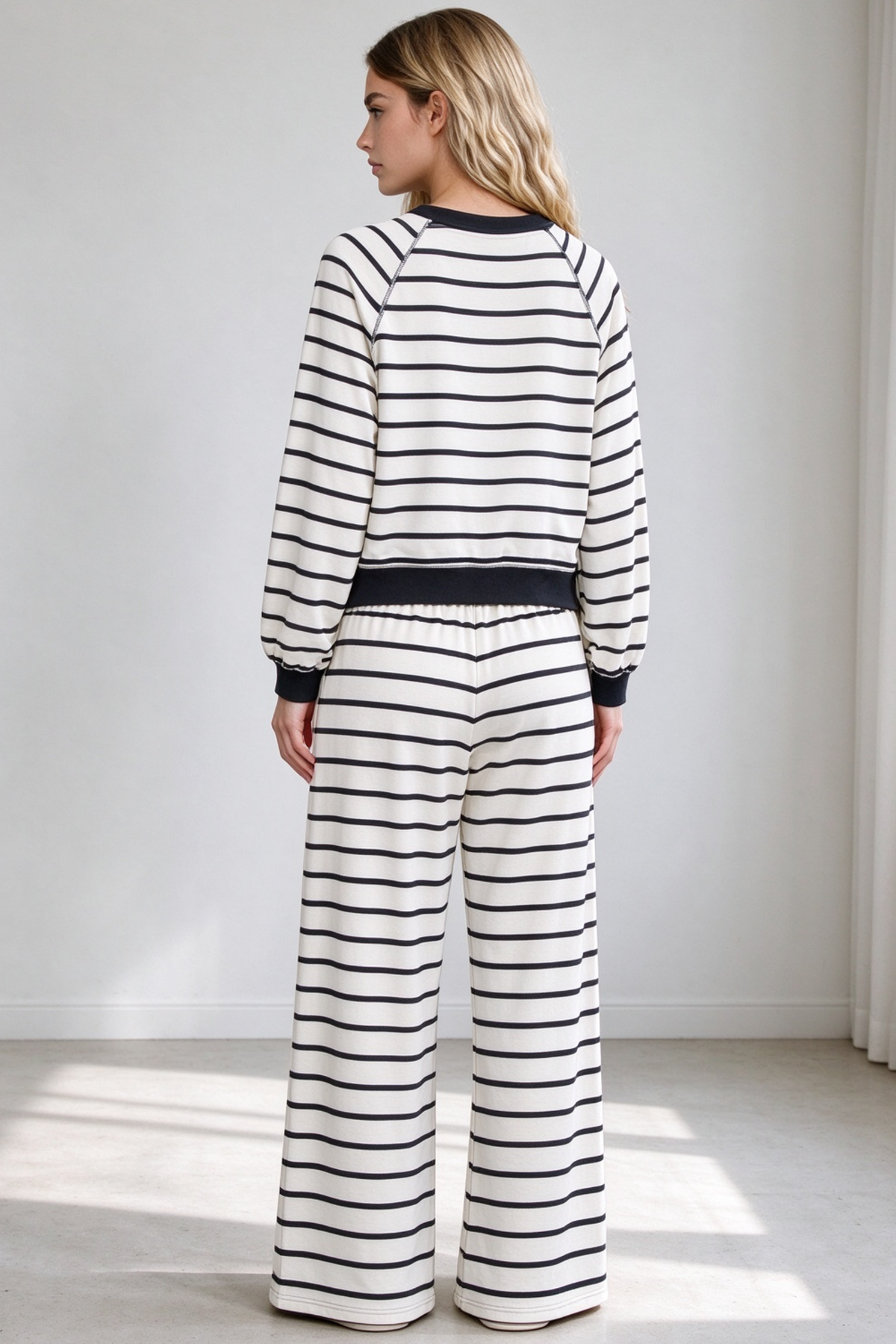 Women's Fall Striped Colorblock Drawstring 2 Piece Set