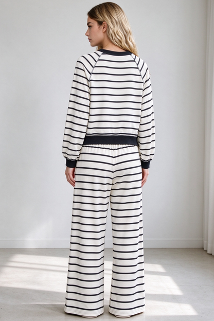Women's Fall Striped Colorblock Drawstring 2 Piece Set
