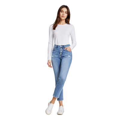Women's High Waist Button Stretch Skinny Jeans