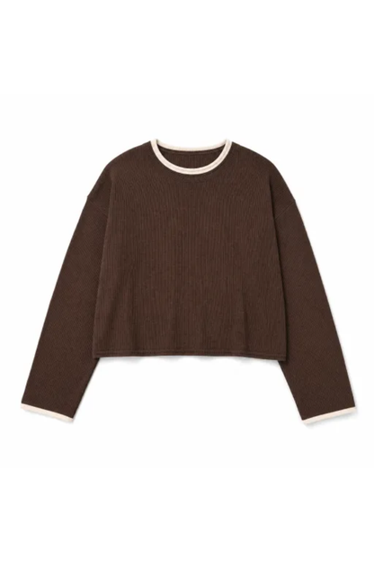 Women Spring Faux Layered Cropped Flare Sleeve Knit Sweater