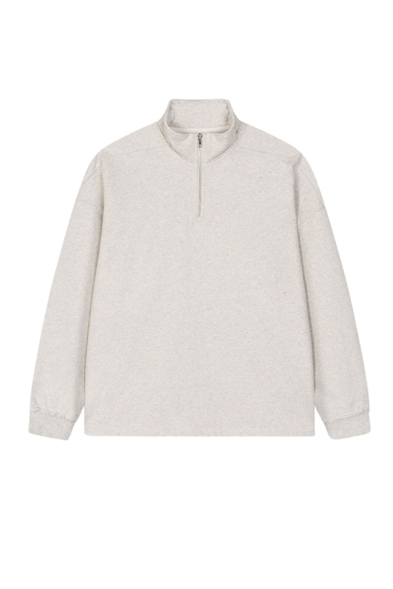 Men's Summer 450g Half Zip Raw Edge StandCollar Sweatshirt