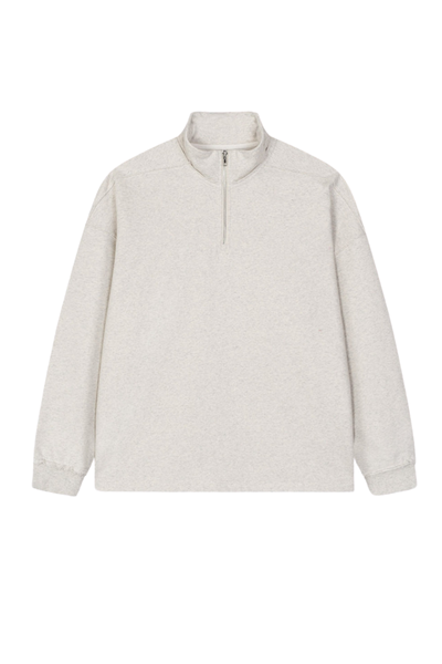 Men's Summer 450g Half Zip Raw Edge StandCollar Sweatshirt