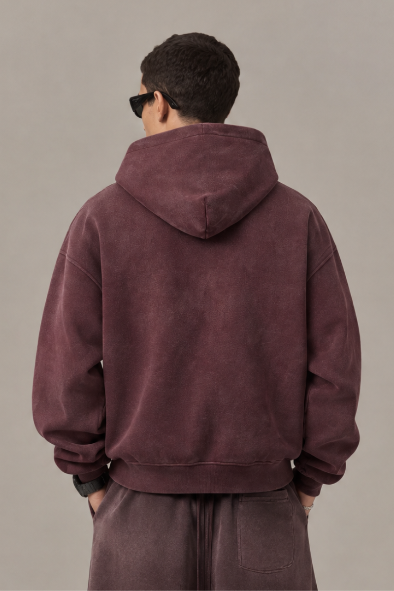 Men Fall Clothing Spray Wash Distressed Zip Hoodie