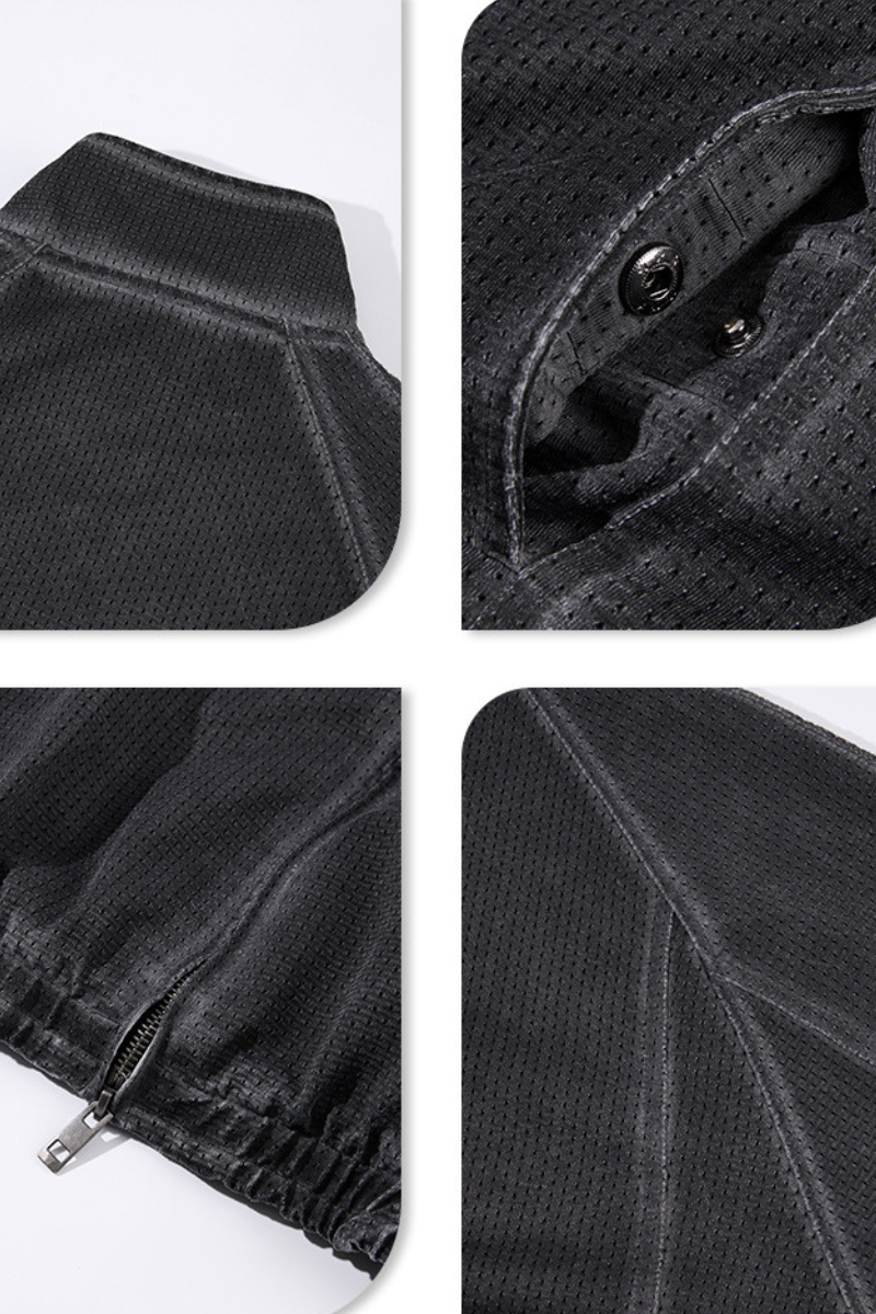 Men's Fall Winter Motorcycle Mesh Stand Collar Washed Jacket